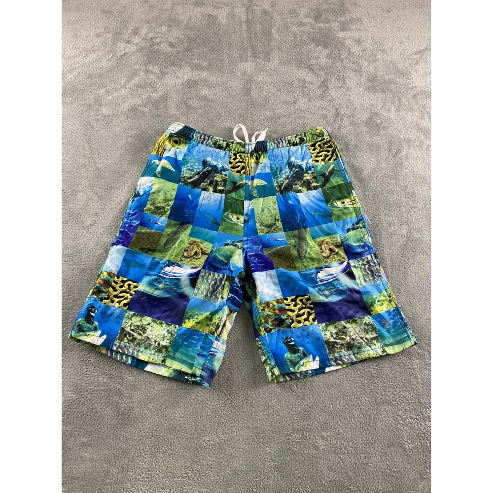 Reel Legends‎ Kids Large Swim Trunks Blue Underwater Sea Turtle Dolphin Collage